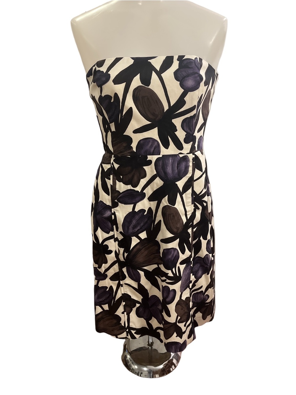 Banana Republic Strapless Floral Dress in Cream, Purple, Brown & Black size 6 - Picture 2 of 7